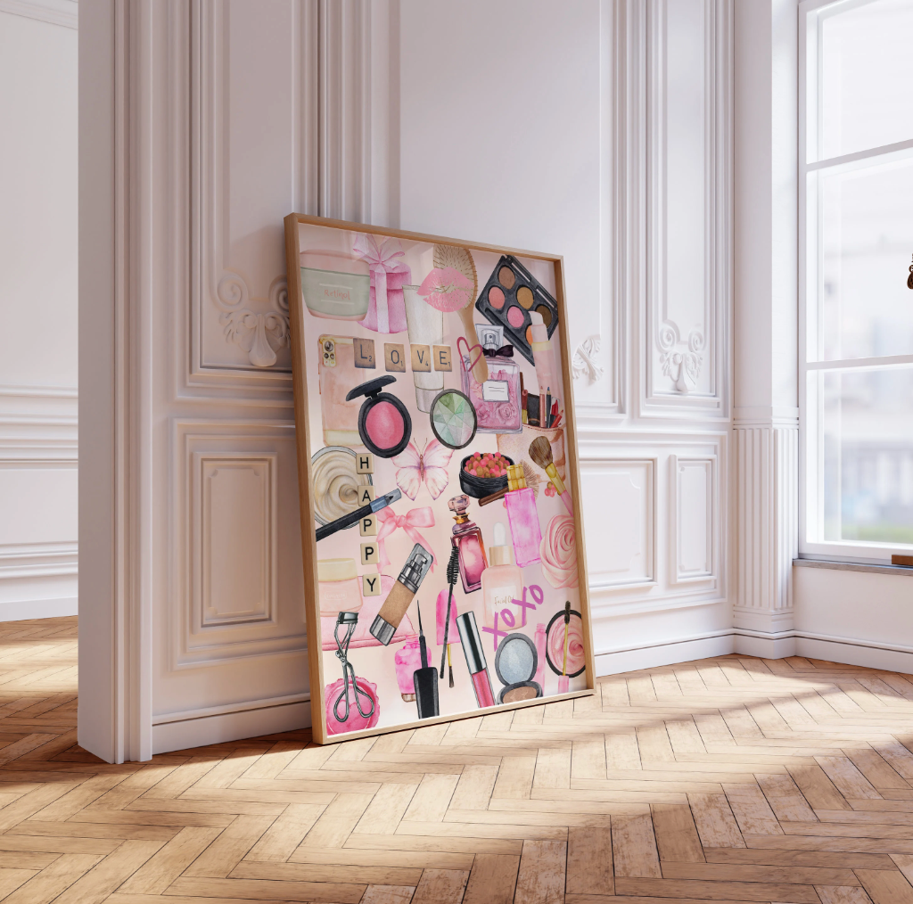 Collage Beauty Supplies and Makeup Collage Retro Art Poster Scrapbook Style Maximalist Wall Art Aesthetic