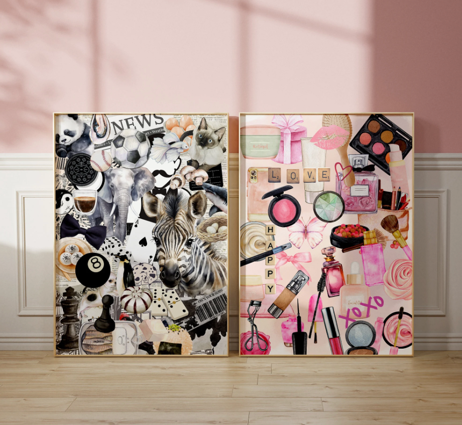 Collage Beauty Supplies and Makeup Collage Retro Art Poster Scrapbook Style Maximalist Wall Art Aesthetic