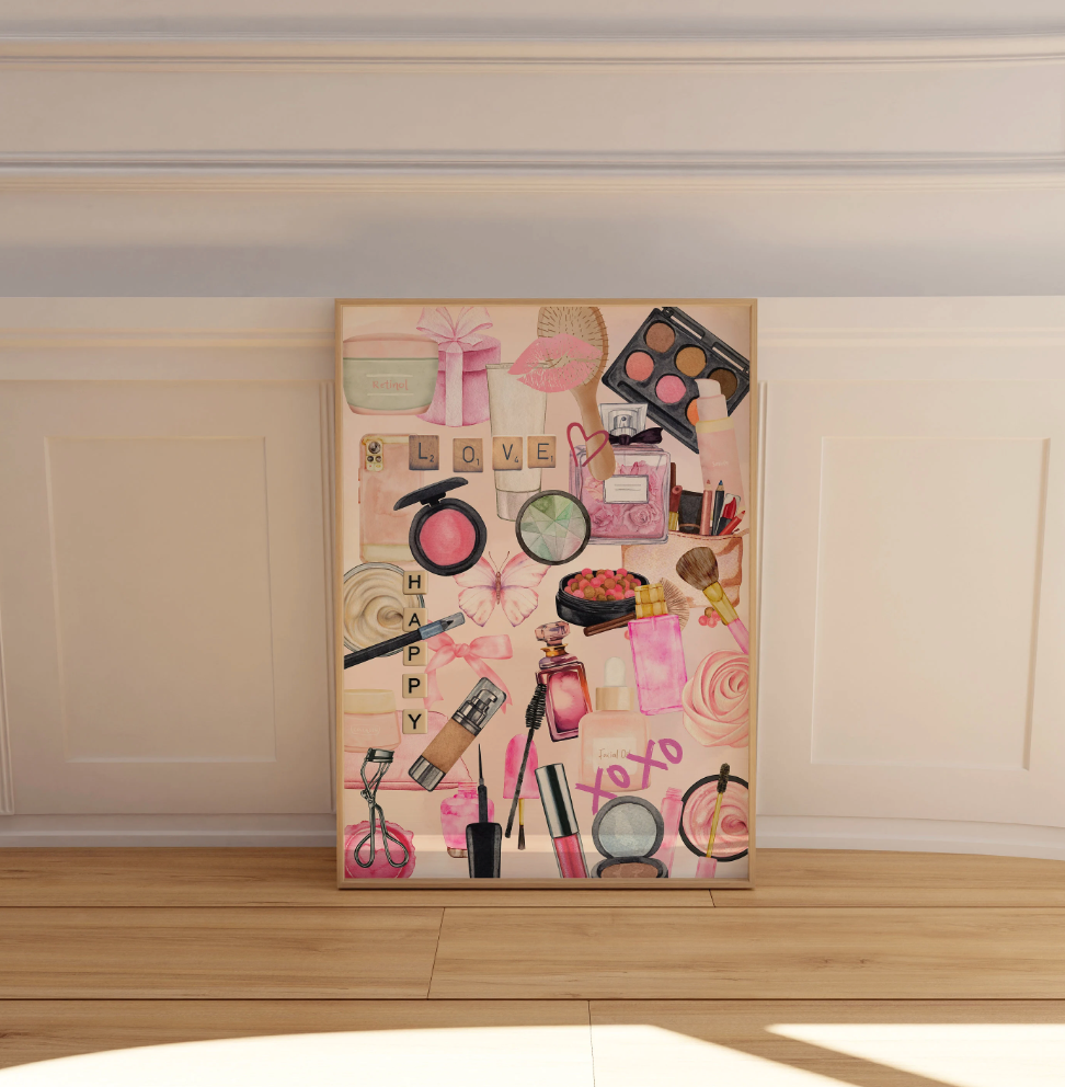 Collage Beauty Supplies and Makeup Collage Retro Art Poster Scrapbook Style Maximalist Wall Art Aesthetic