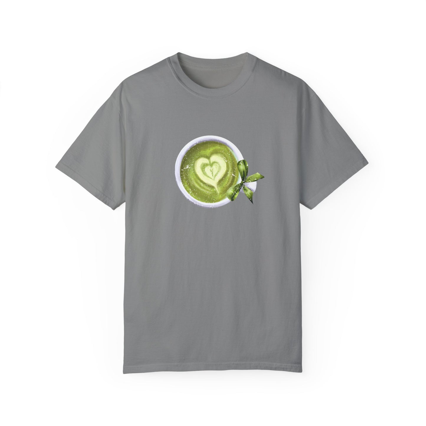 Matcha Green Tea Cup with Bow Summer T Shirt. Matcha Retro Graphic Shirt