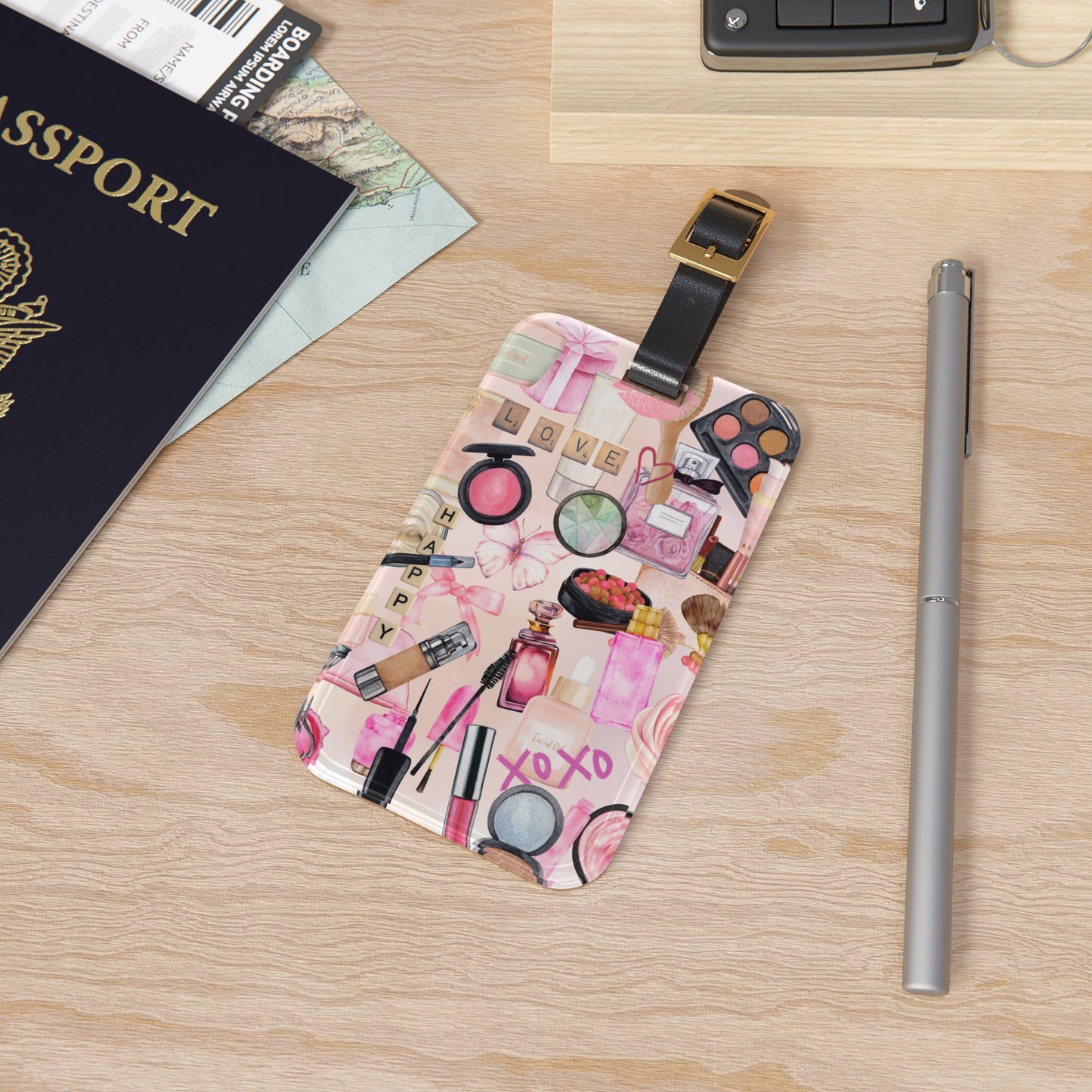 Beauty Supplies & Makeup Collage Art Luggage Tag