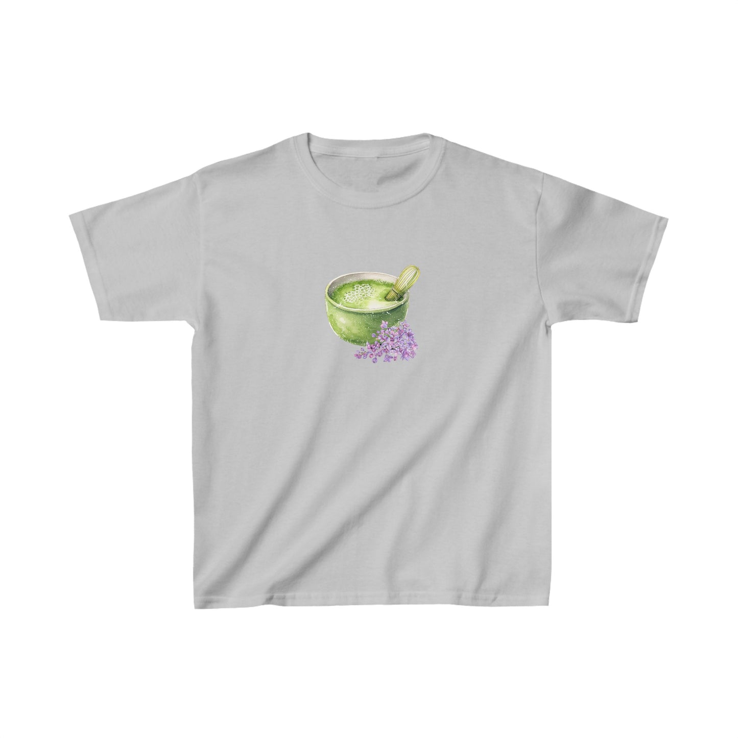 Matcha Green Tea Bowl with flowers Graphic Baby Tee. Matcha Retro Graphic T Shirt