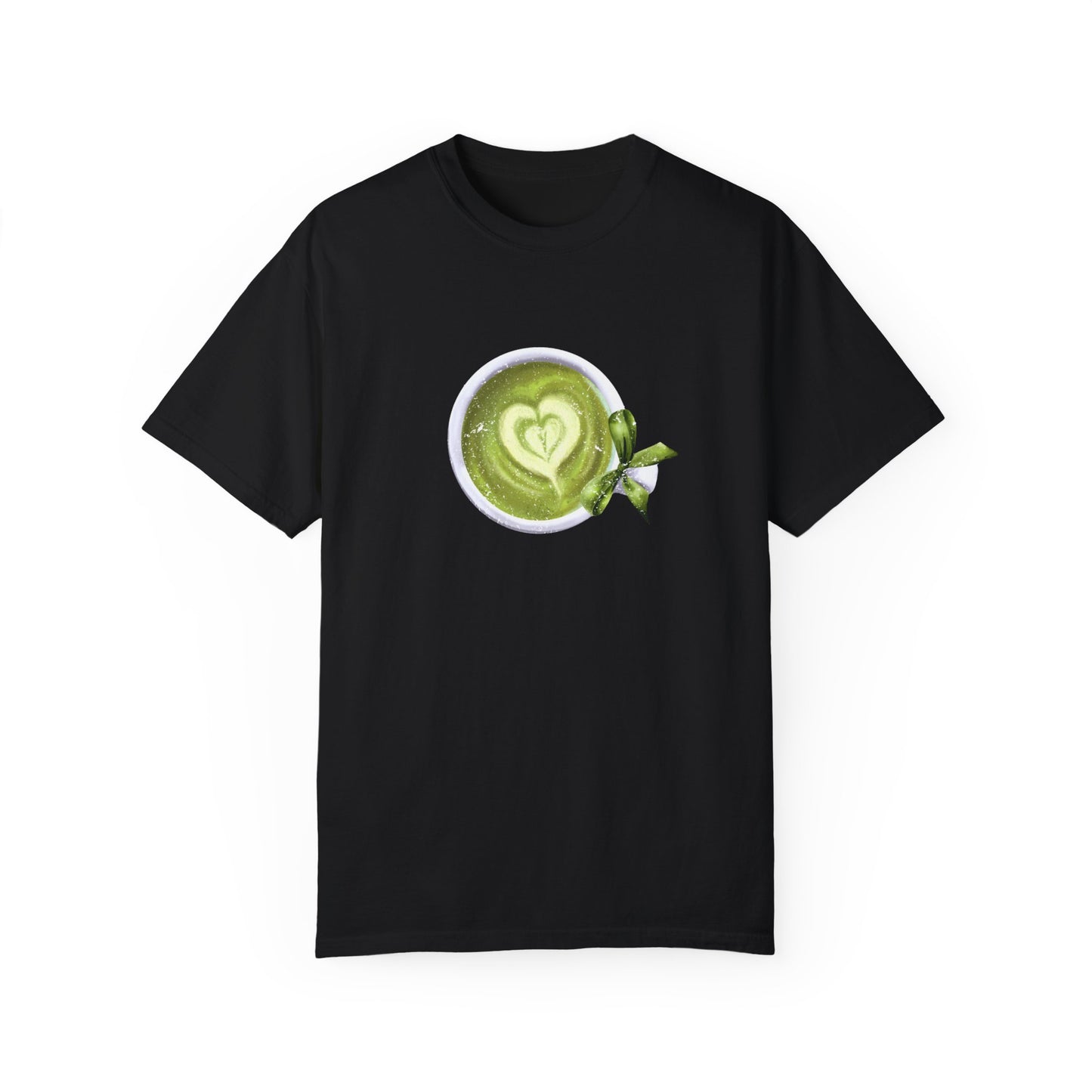 Matcha Green Tea Cup with Bow Summer T Shirt. Matcha Retro Graphic Shirt