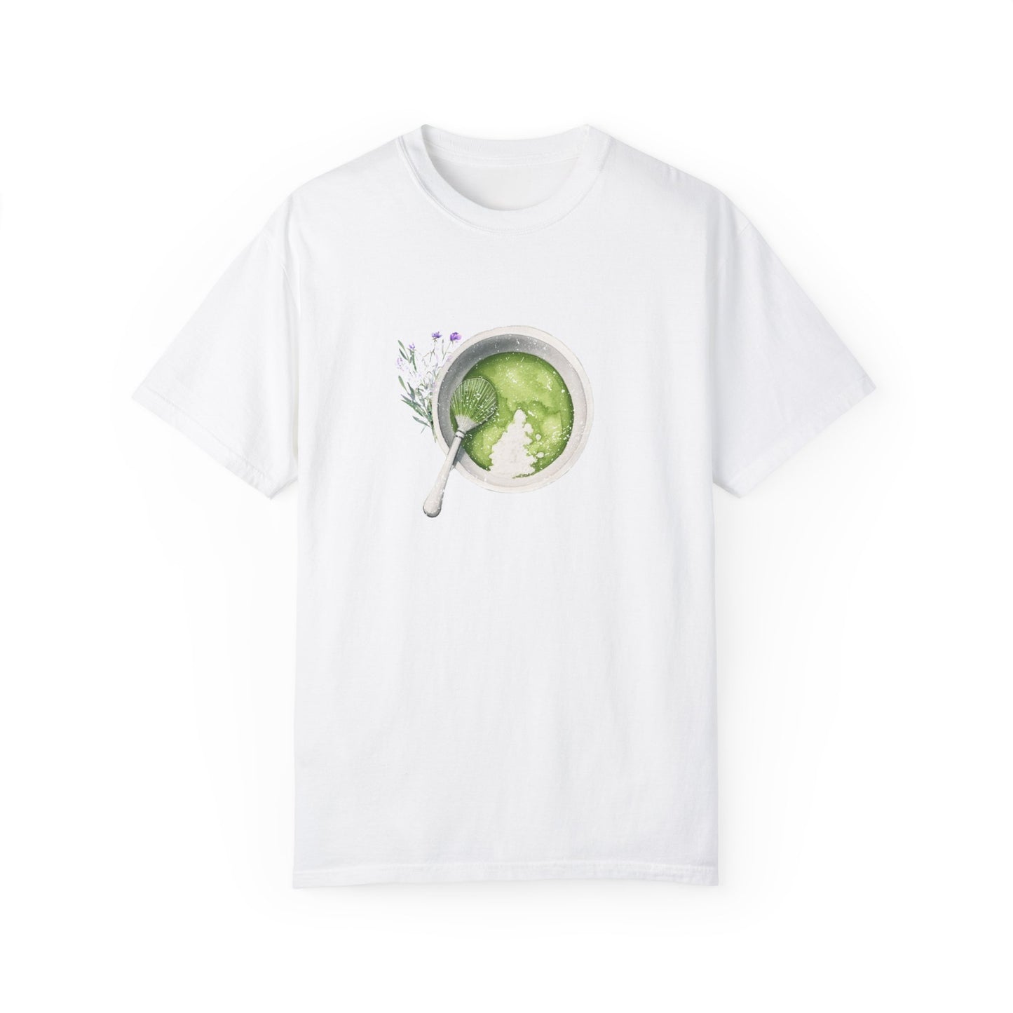 Matcha Green Tea Cup with Spoon Summer T Shirt. Matcha Retro Graphic Shirt