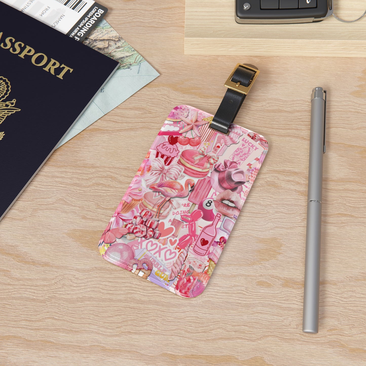 Pink Scrapbook Collage Art Luggage Tag