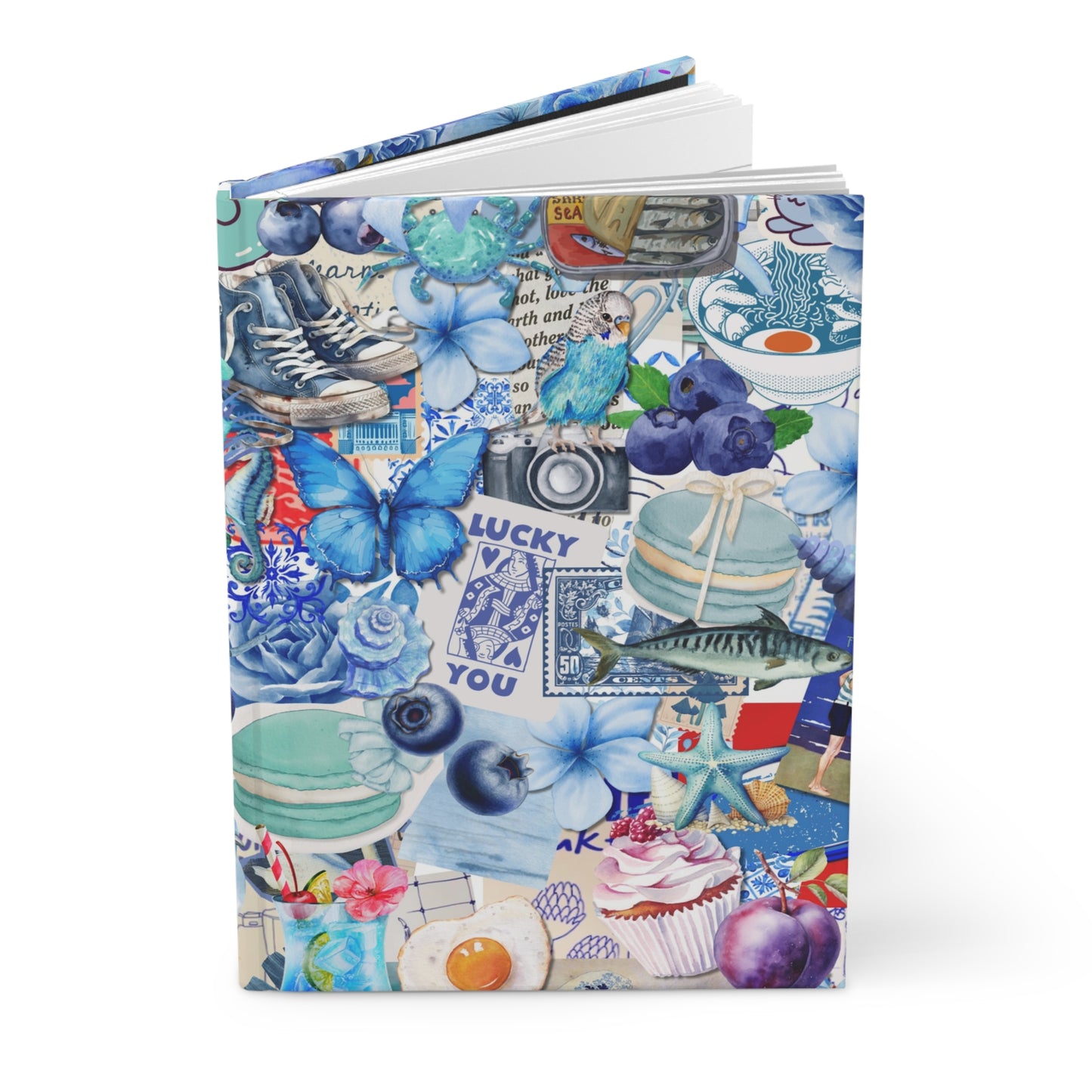 Blue Collage Hardcover Journal Lined Notebook