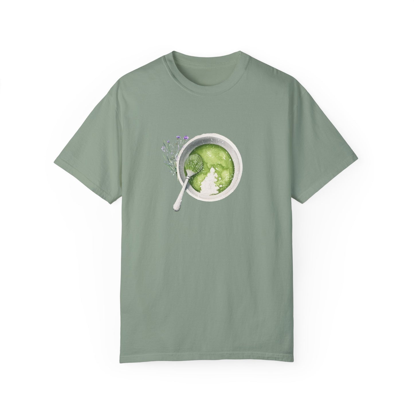 Matcha Green Tea Cup with Spoon Summer T Shirt. Matcha Retro Graphic Shirt