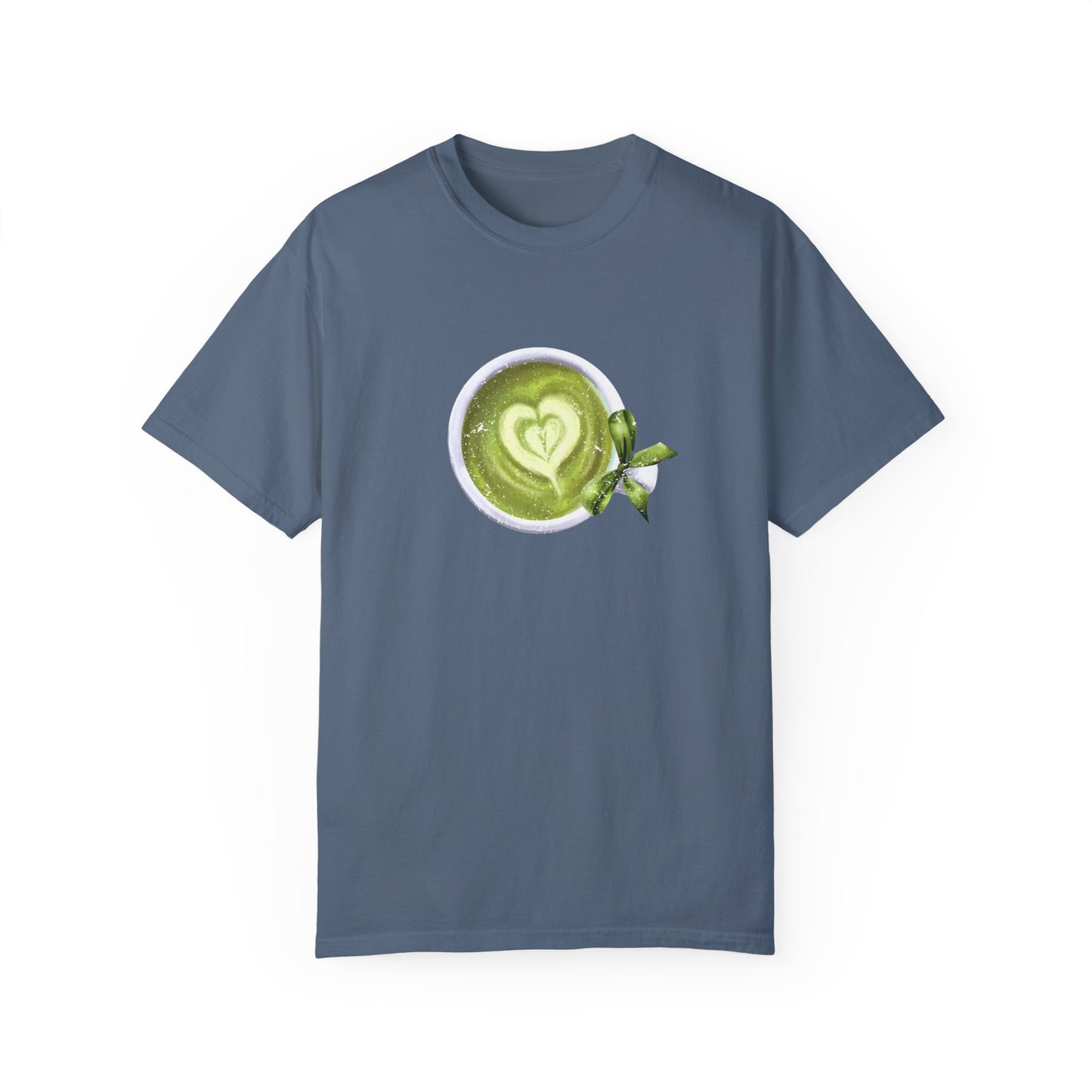 Matcha Green Tea Cup with Bow Summer T Shirt. Matcha Retro Graphic Shirt