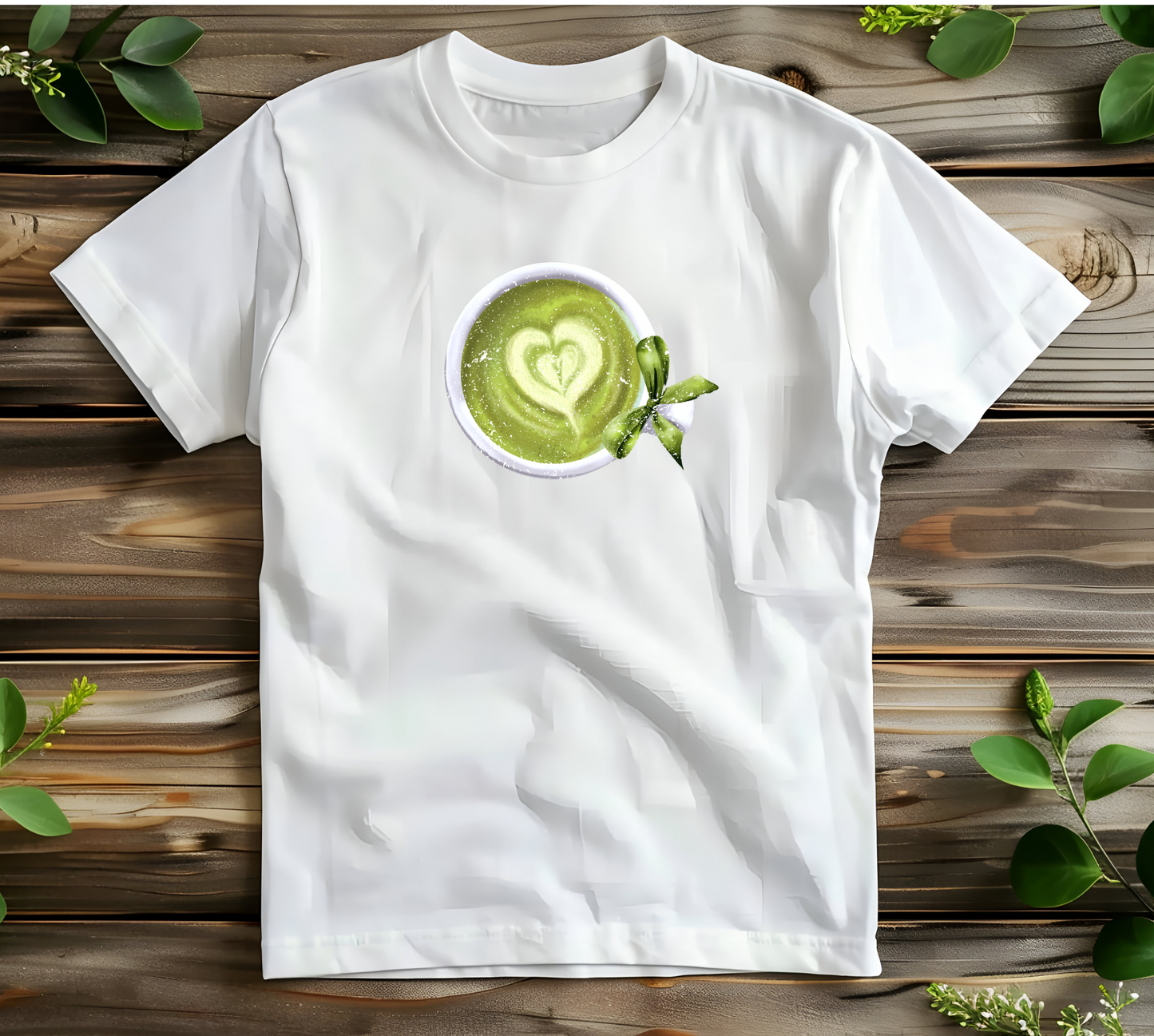 Women's Graphic Baby Tee featuring matcha tea with bow. Retro Aesthetic shirt. 