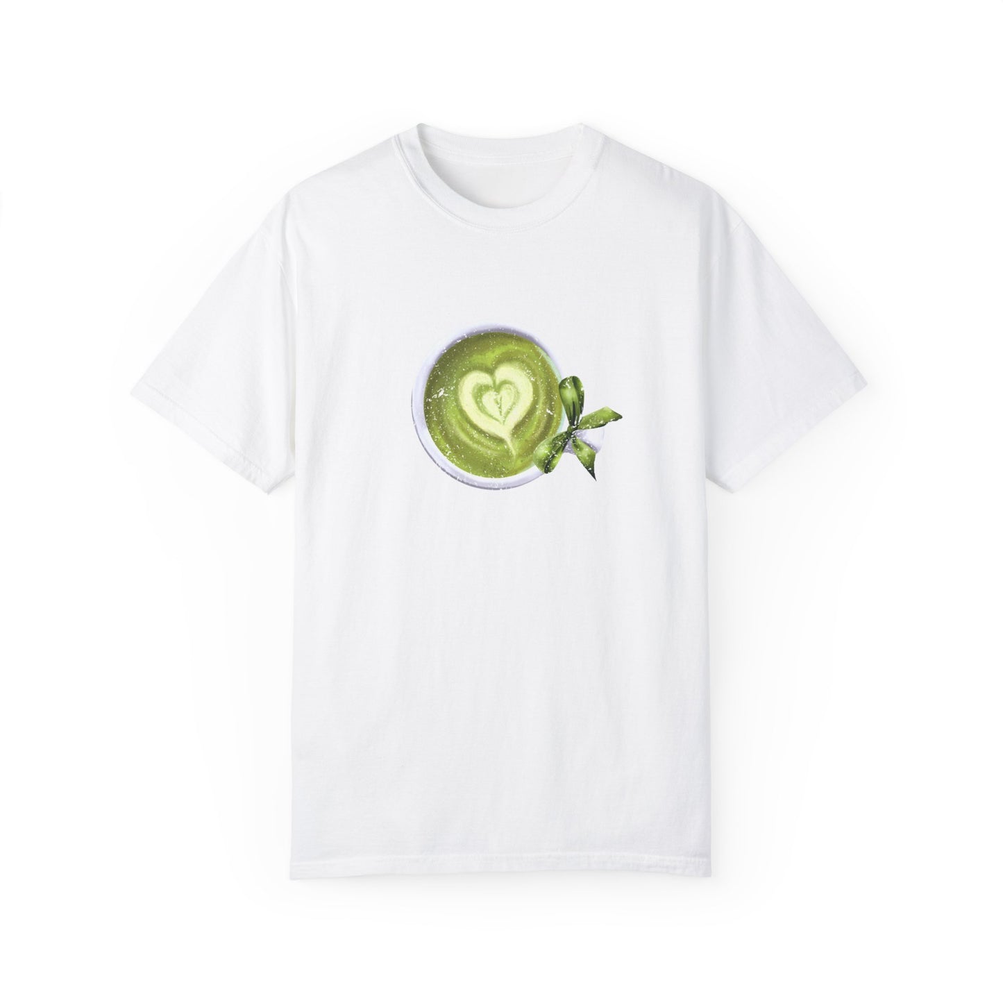 Matcha Green Tea Cup with Bow Summer T Shirt. Matcha Retro Graphic Shirt