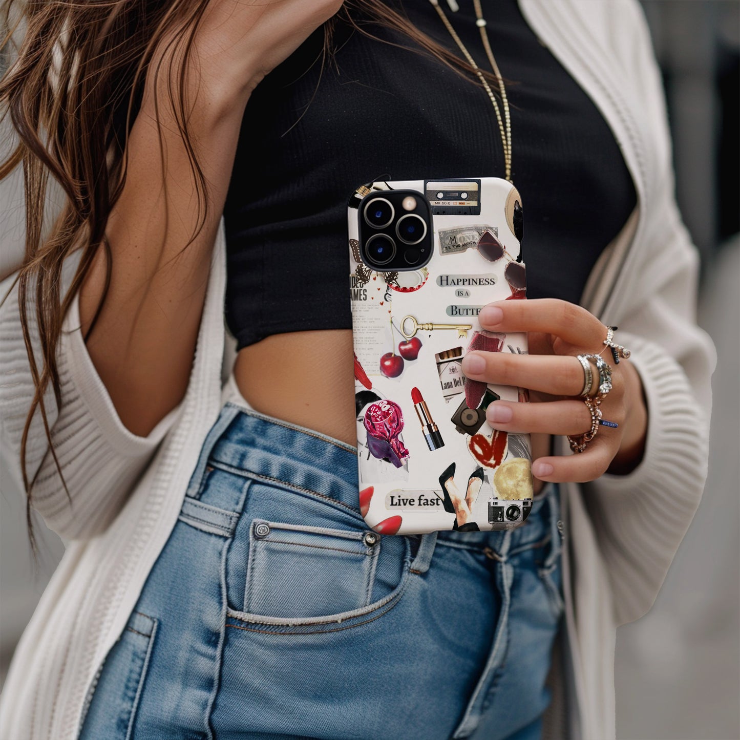 girl holding Lana Del Rey LDR Inspired Scrapbook Collage Phone Case