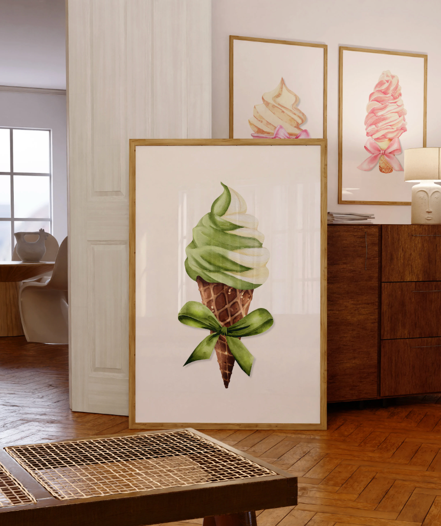 Green Ice Cream with Bow Poster Print