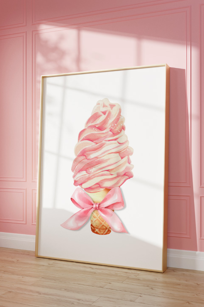 Pink Ice Cream with Bow Poster Print