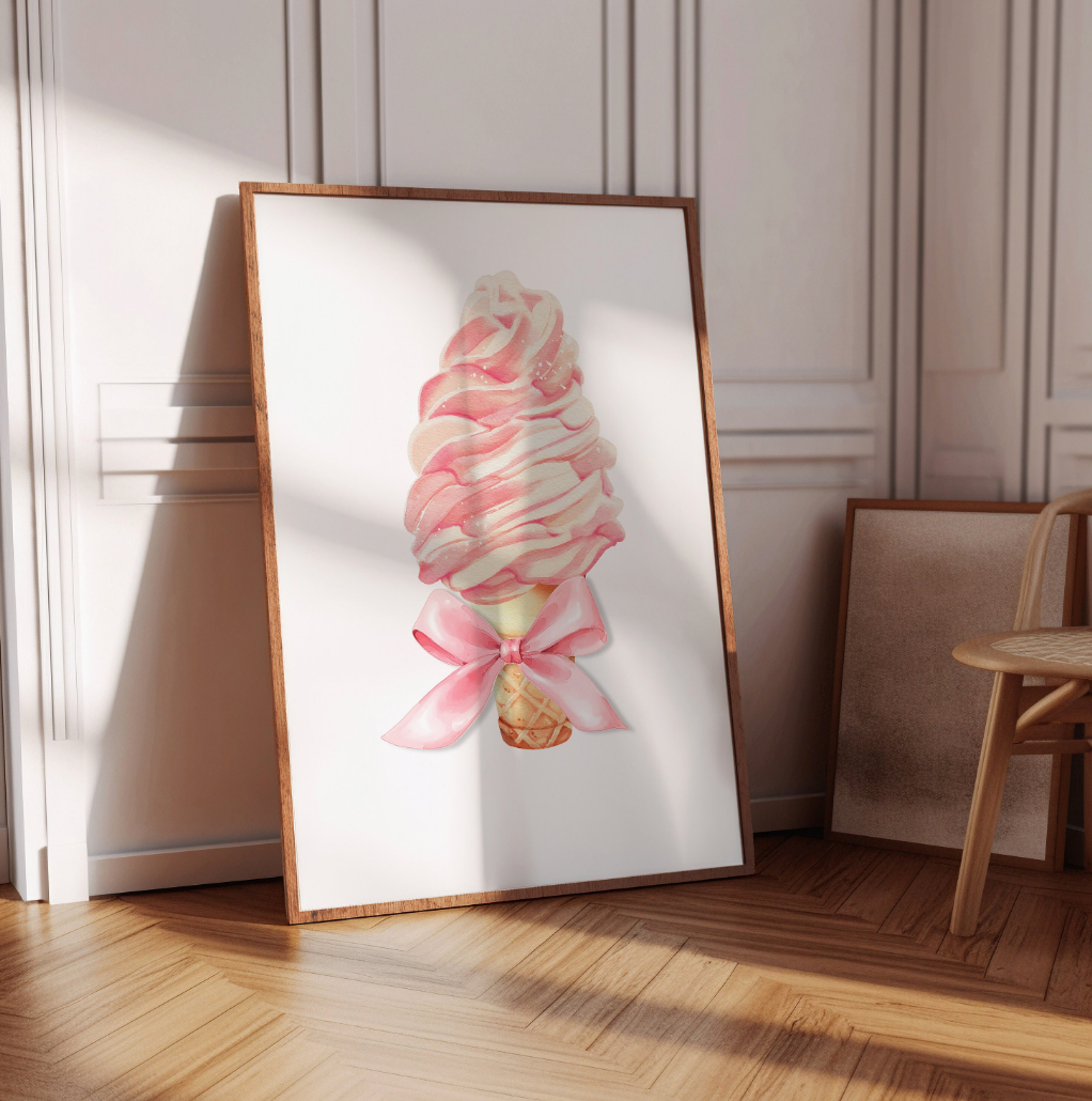 Pink Ice Cream with Bow Poster Print