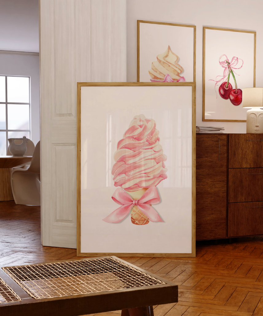 Pink Ice Cream with Bow Poster Print