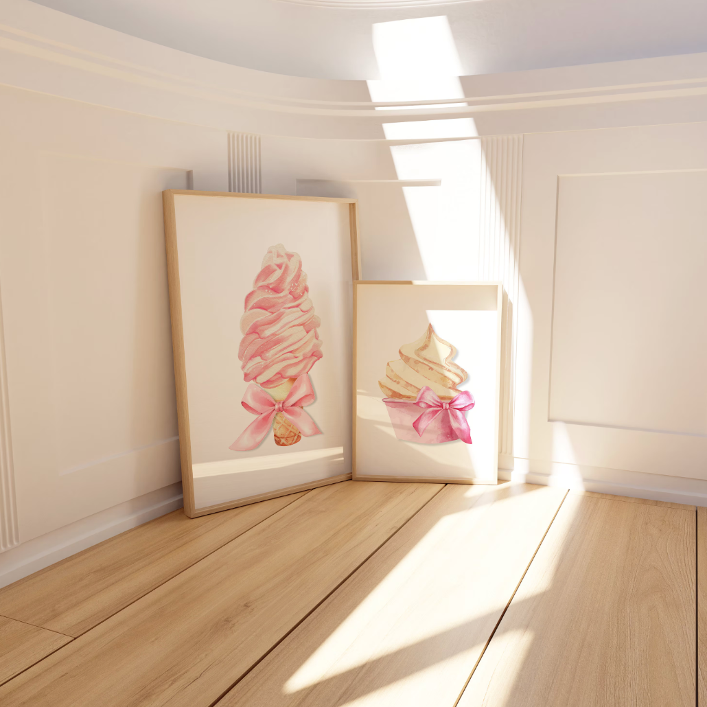 Pink Ice Cream with Bow Poster Print