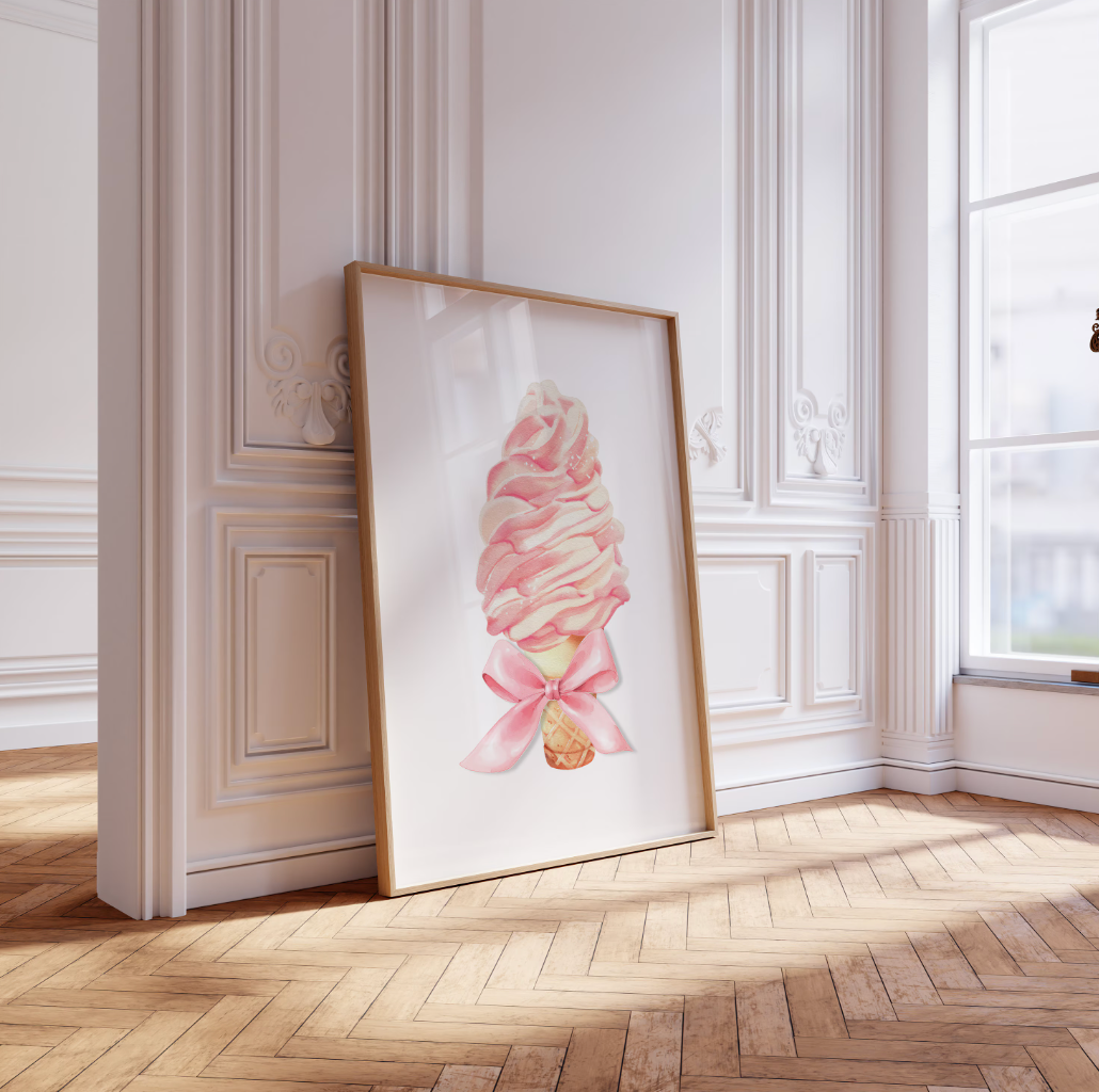 Pink Ice Cream with Bow Poster Print