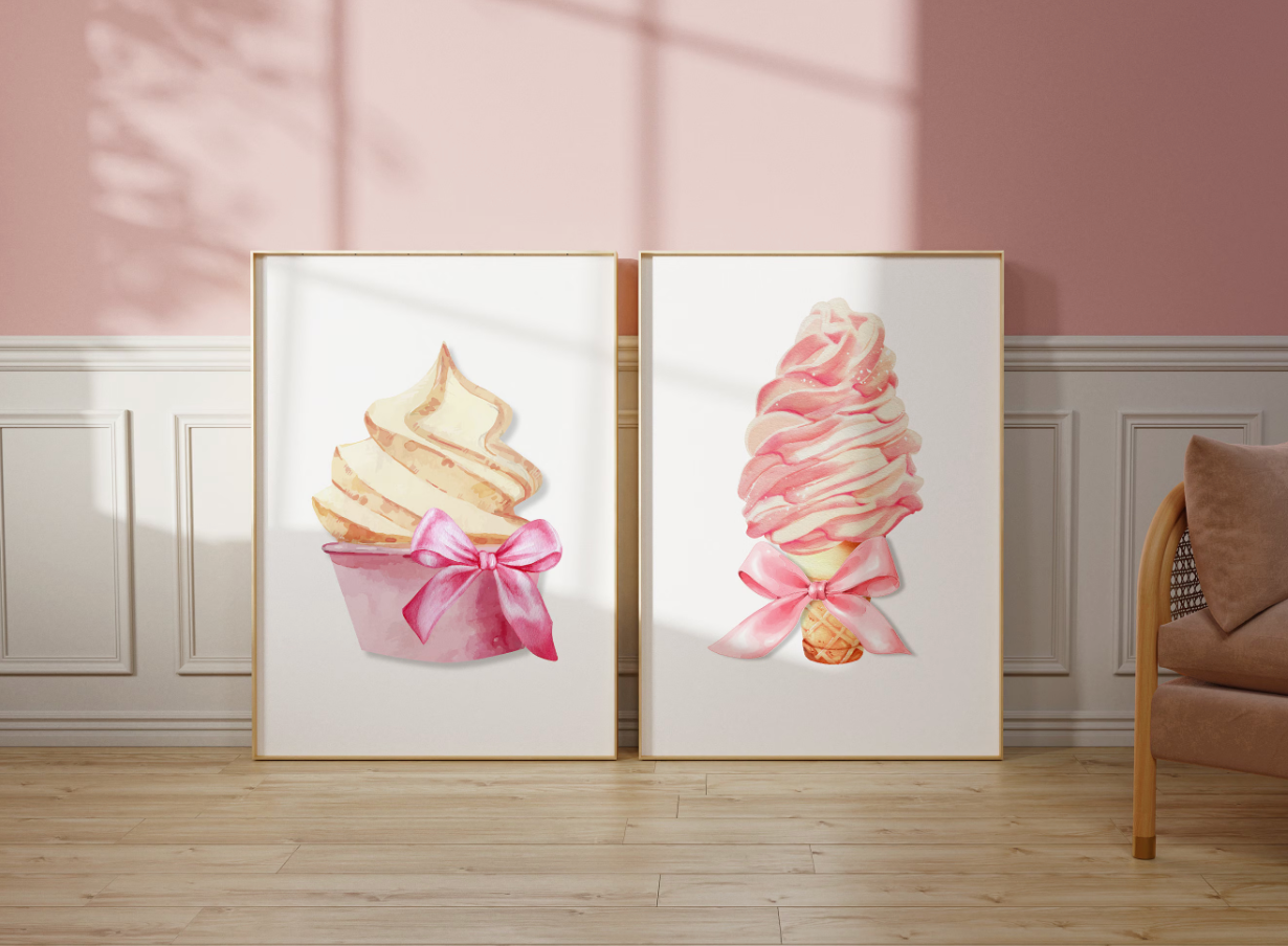 Pink Ice Cream with Bow Poster Print