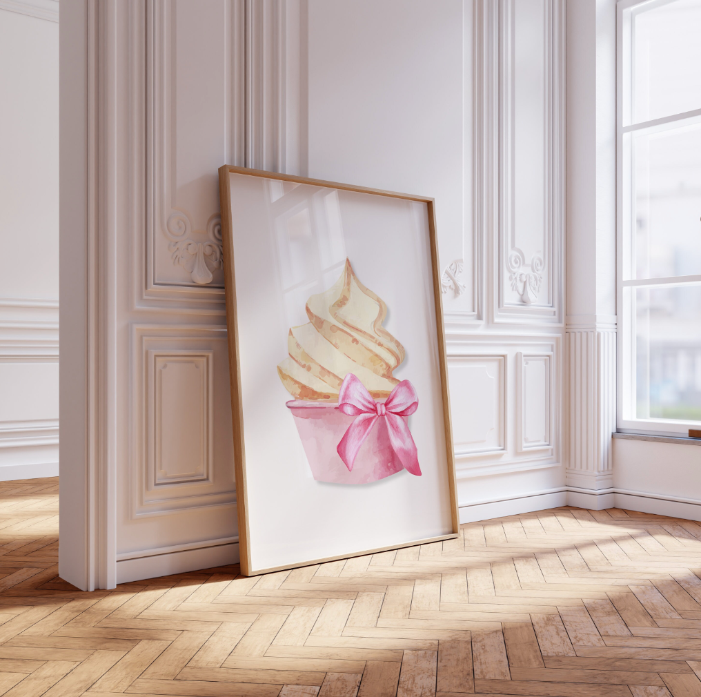 Ice Cream Cup with Bow Poster Print