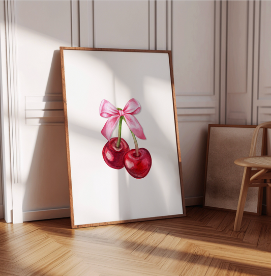 Cherry and Bow Wall Art | Feminine Poster Printed on Premium Paper