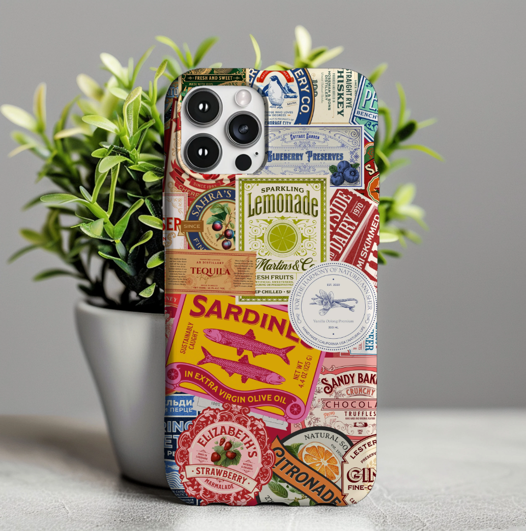 Vintage Food Labels Collage Phone Case