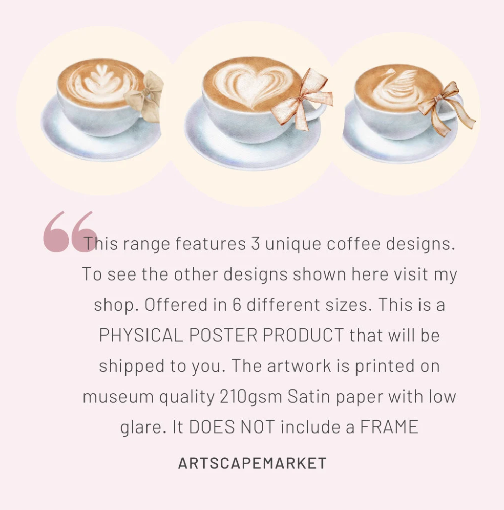 Square Coffee Wall Art | Coffee 2 Poster Printed on Premium Paper
