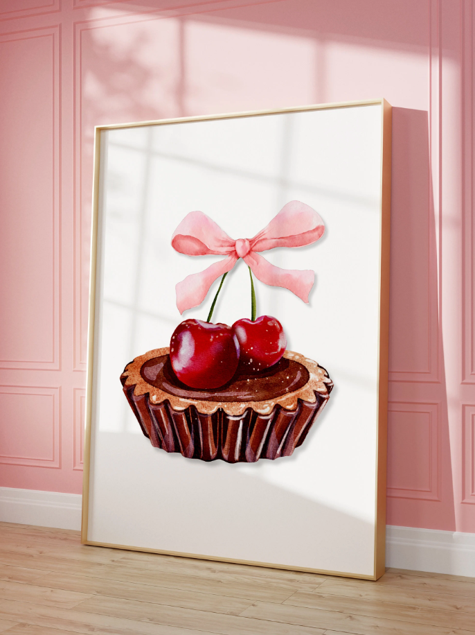 Chocolate Cherry Cupcake Wall Art Poster