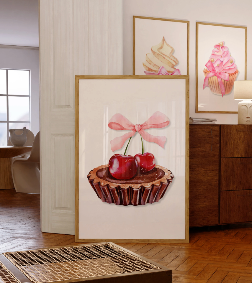 Chocolate Cherry Cupcake Wall Art Poster