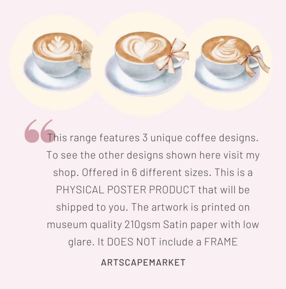 Square Coffee Wall Art | Latte 1 Poster Printed on Premium Paper