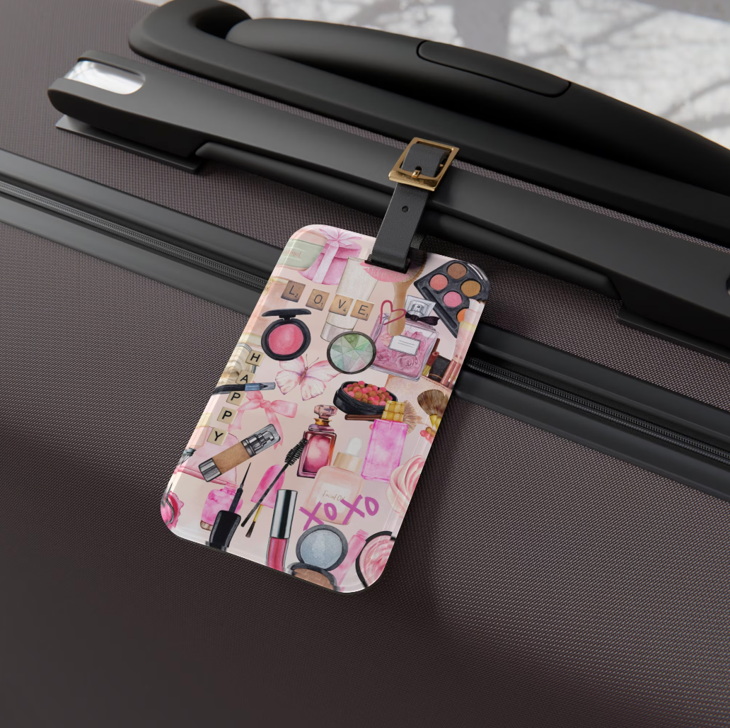 Beauty Supplies & Makeup Collage Art Luggage Tag