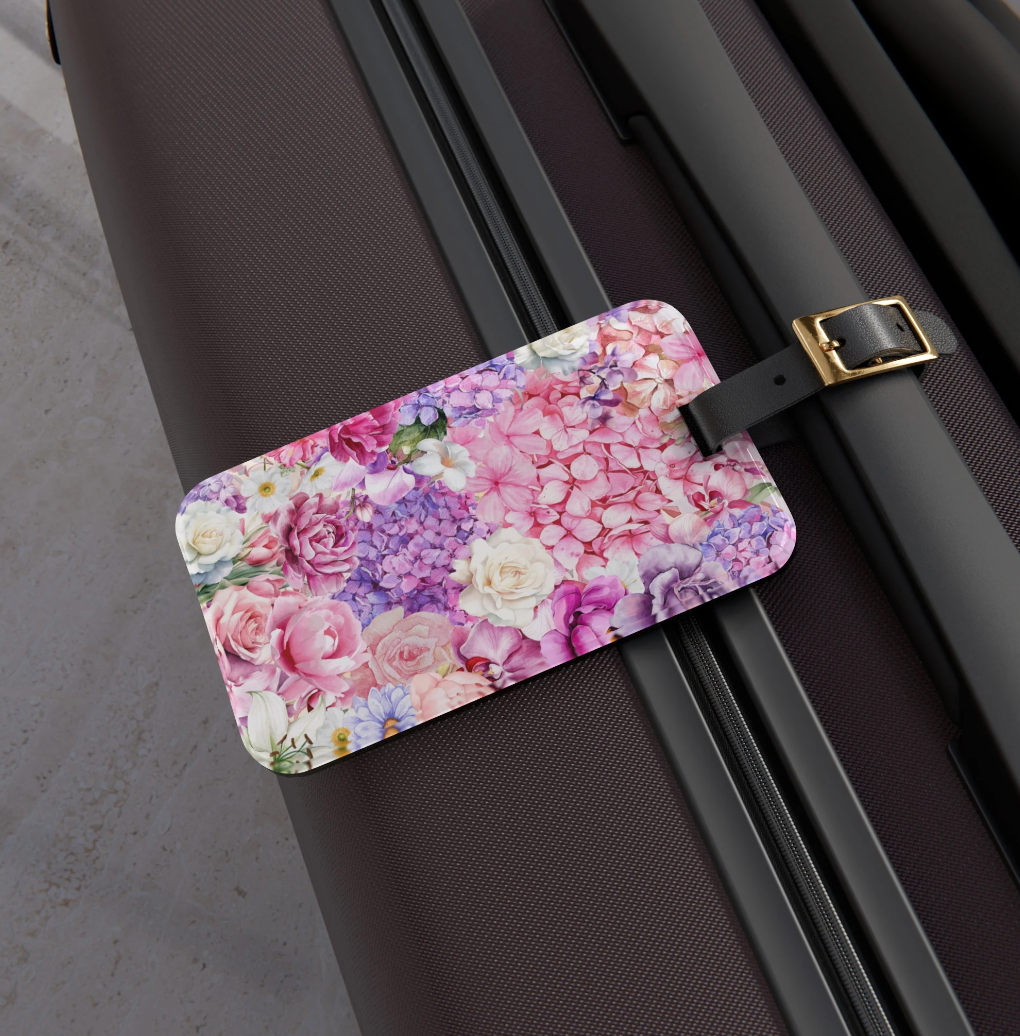 Floral Collage Travel Luggage Tag in Pinks