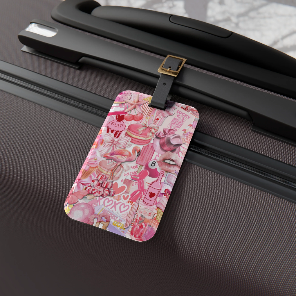 Pink Scrapbook Collage Art Luggage Tag