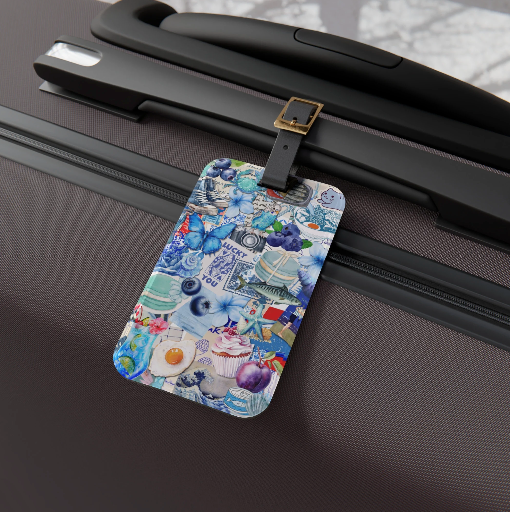 Blue Scrapbook Collage Art Luggage Tag