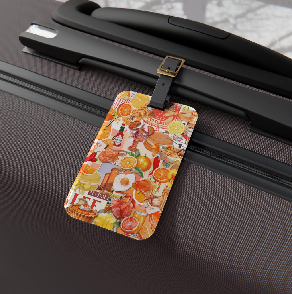 Orange Scrapbook Collage Art Luggage Tag