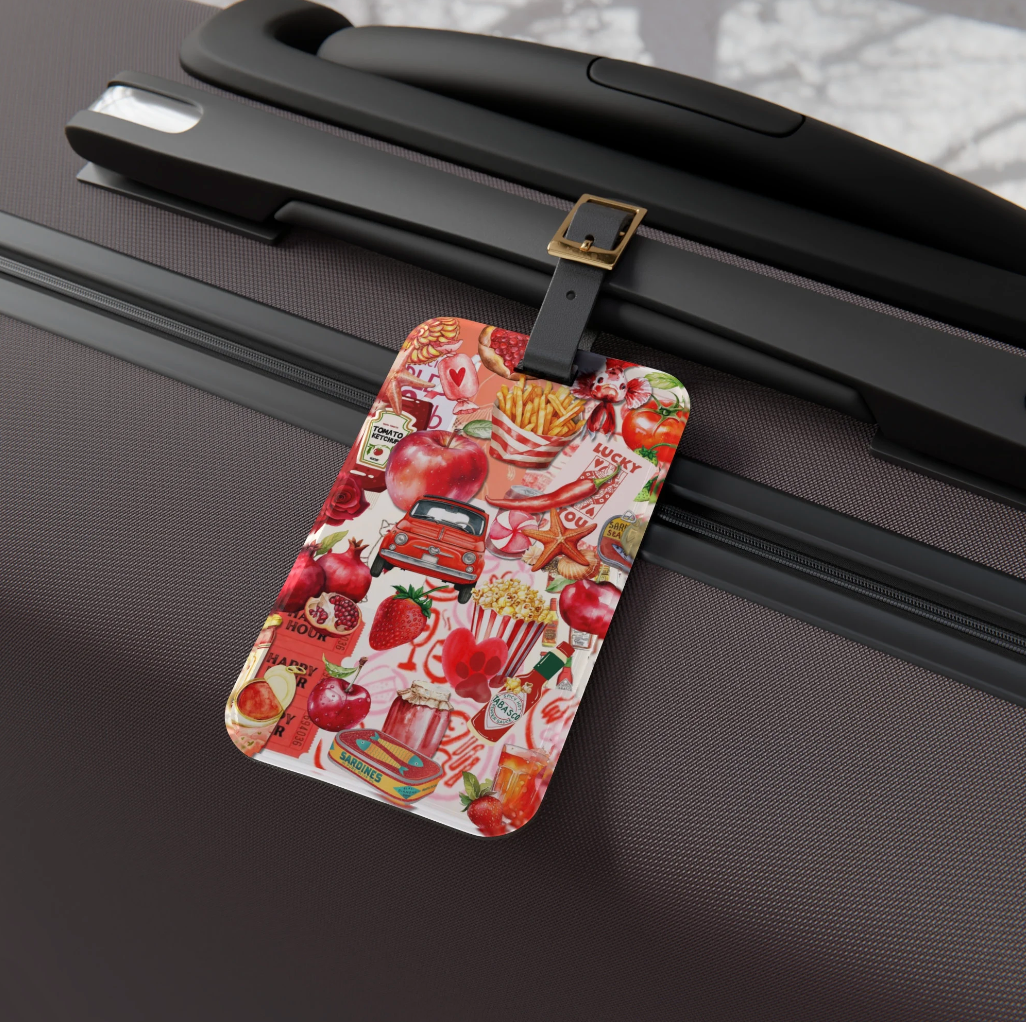 Red Scrapbook Collage Art Luggage Tag