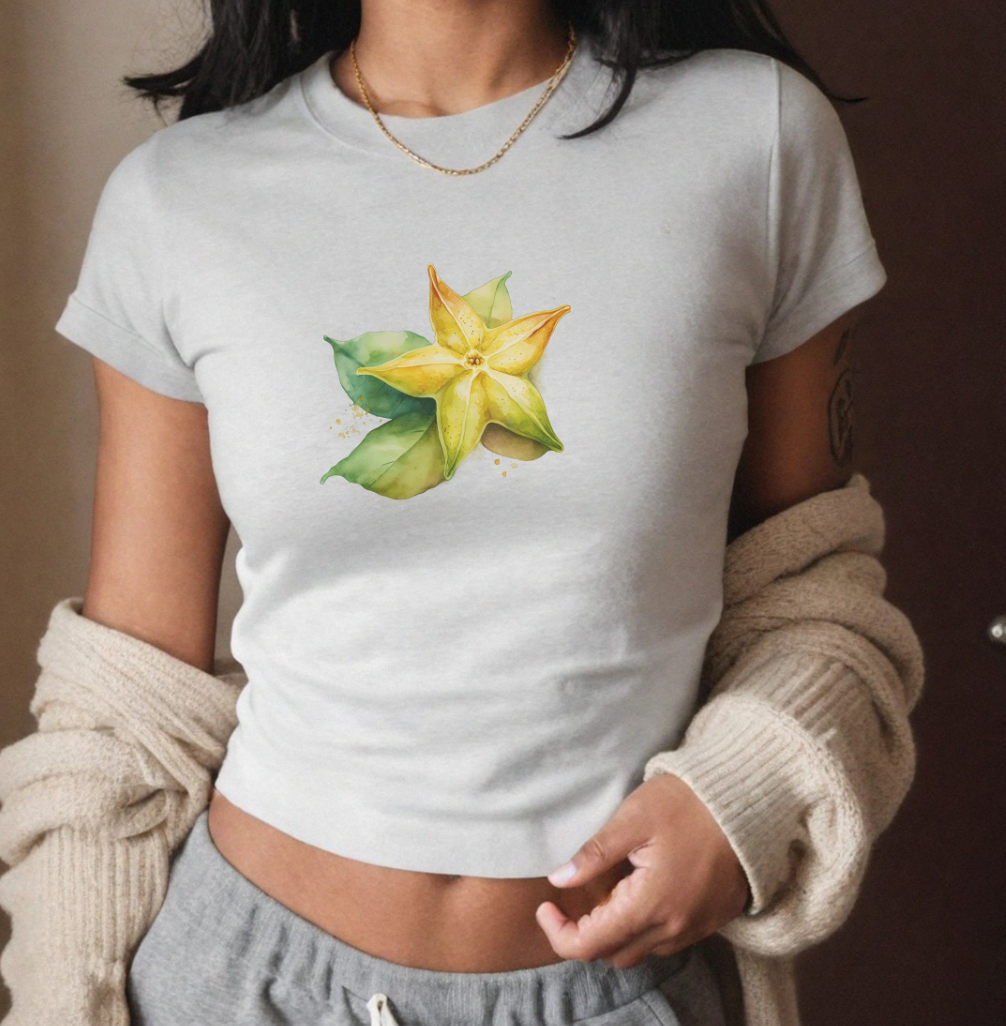 Women's Graphic Baby Tee Retro Starfruit Shirt.