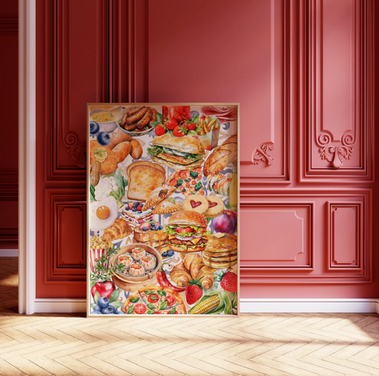 Food Collage Retro Art Poster Scrapbook Style Maximalist Wall Art Aesthetic