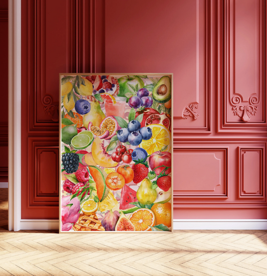 Fruit Collage Art Poster Scrapbook Style Maximalist Wall Art Aesthetic