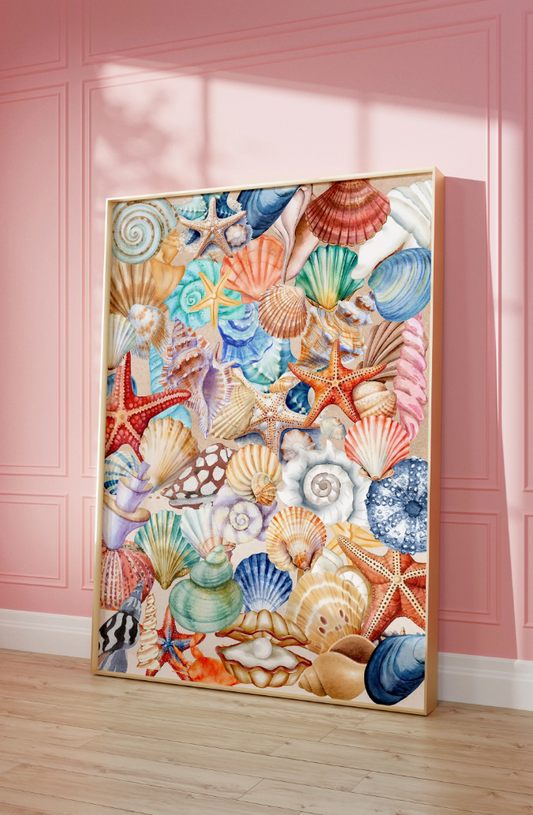 Sea Shells Collage Art Poster Scrapbook Style Maximalist Wall Art Aesthetic 