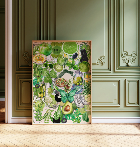 Green Collage Collage Retro Art Poster Scrapbook Style Maximalist Wall Art Aesthetic