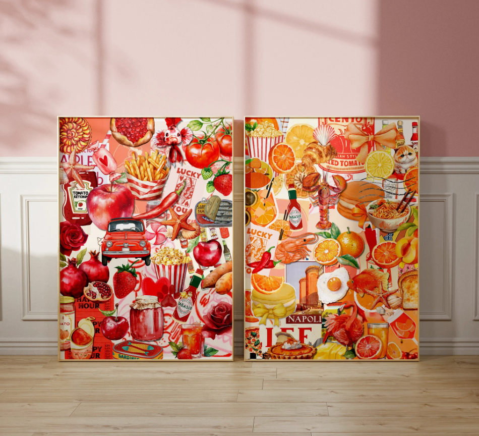Orange Collage Collage Retro Art Poster Scrapbook Style Maximalist Wall Art Aesthetic