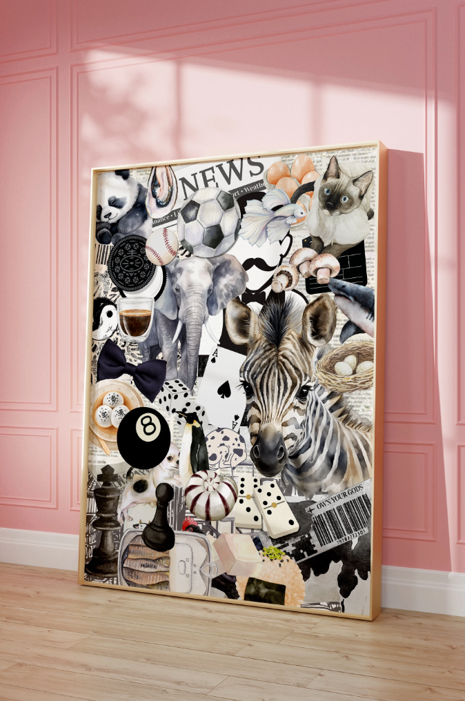 Black and White Collage Retro Art Poster Scrapbook Style Maximalist Wall Art Aesthetic
