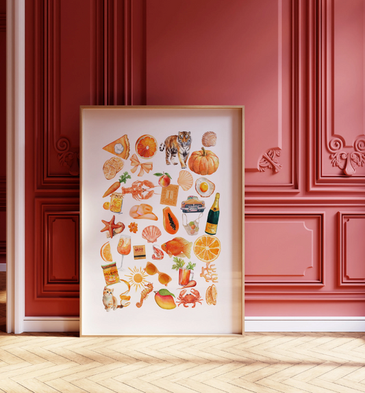 Orange Modern Retro Scrapbook style Collage Maximalist Wall Art Aesthetic