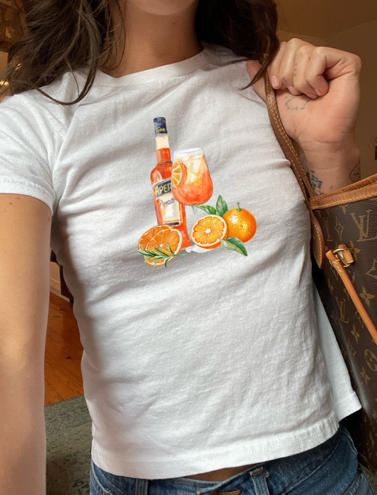 Graphic Baby Tee Aperol Spritz. Y2K aesthetic aperol spritz style shirt. Cocktail shirt for women