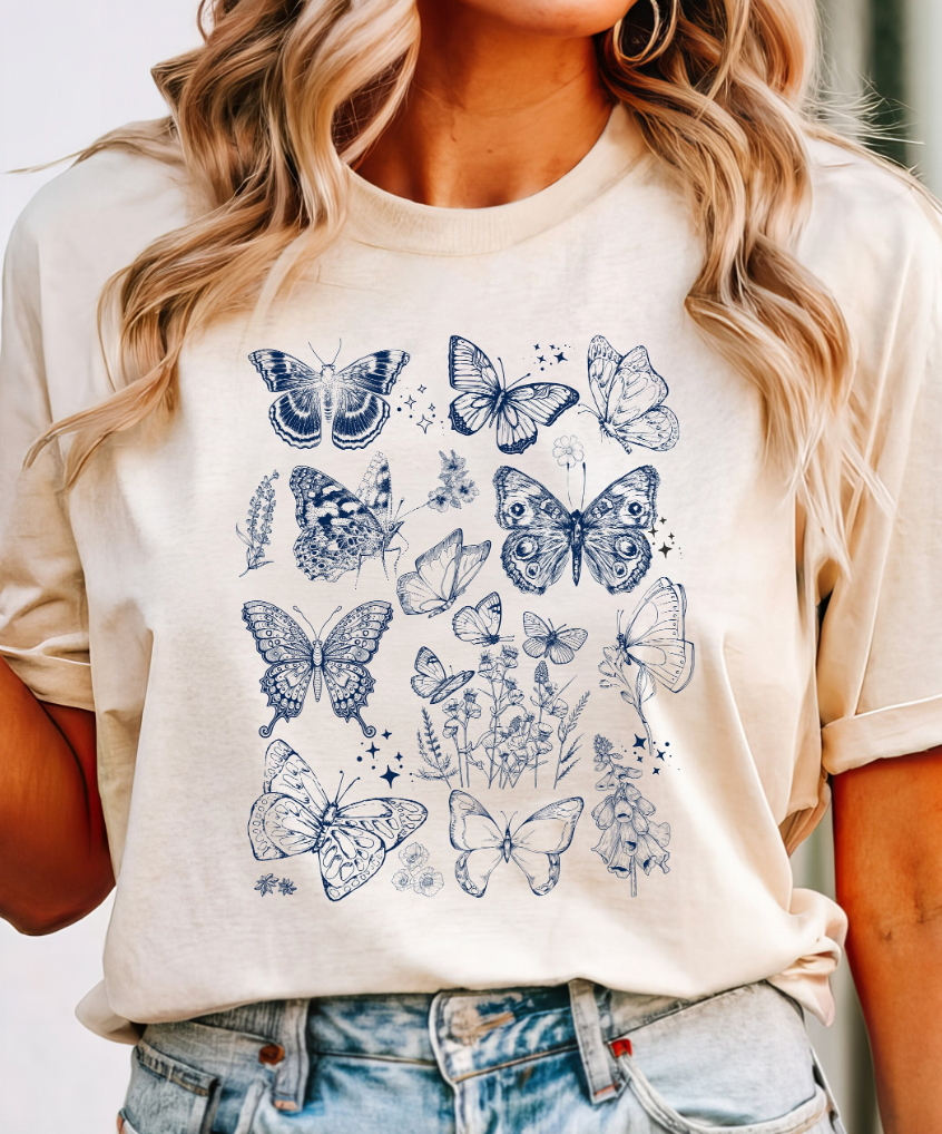 Butterfly Vintage Y2K 90's Tattoo Collage Summer T Shirt. Nature Cottage Core