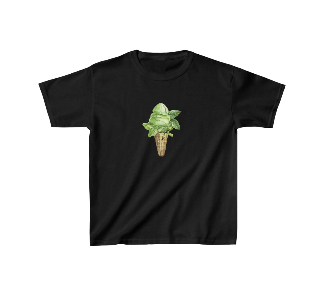 Matcha Green Ice Cream Graphic Baby Tee. Food Retro Graphic T Shirt. 