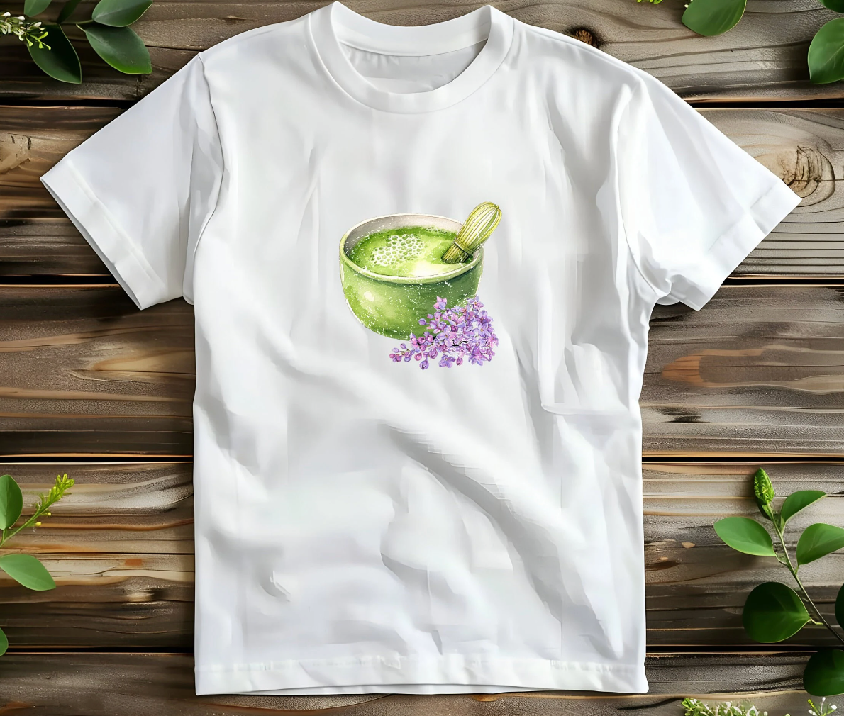 Matcha Green Tea Bowl with flowers Graphic Baby Tee. Matcha Retro Graphic T Shirt