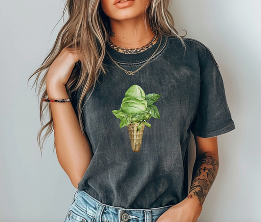 Matcha Ice Cream with Bow Summer T Shirt. Matcha Retro Graphic Shirt