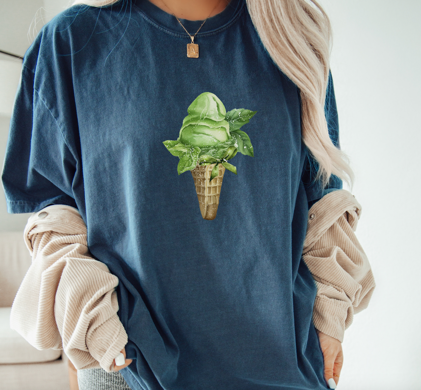 Matcha Ice Cream with Bow Summer T Shirt. Matcha Retro Graphic Shirt