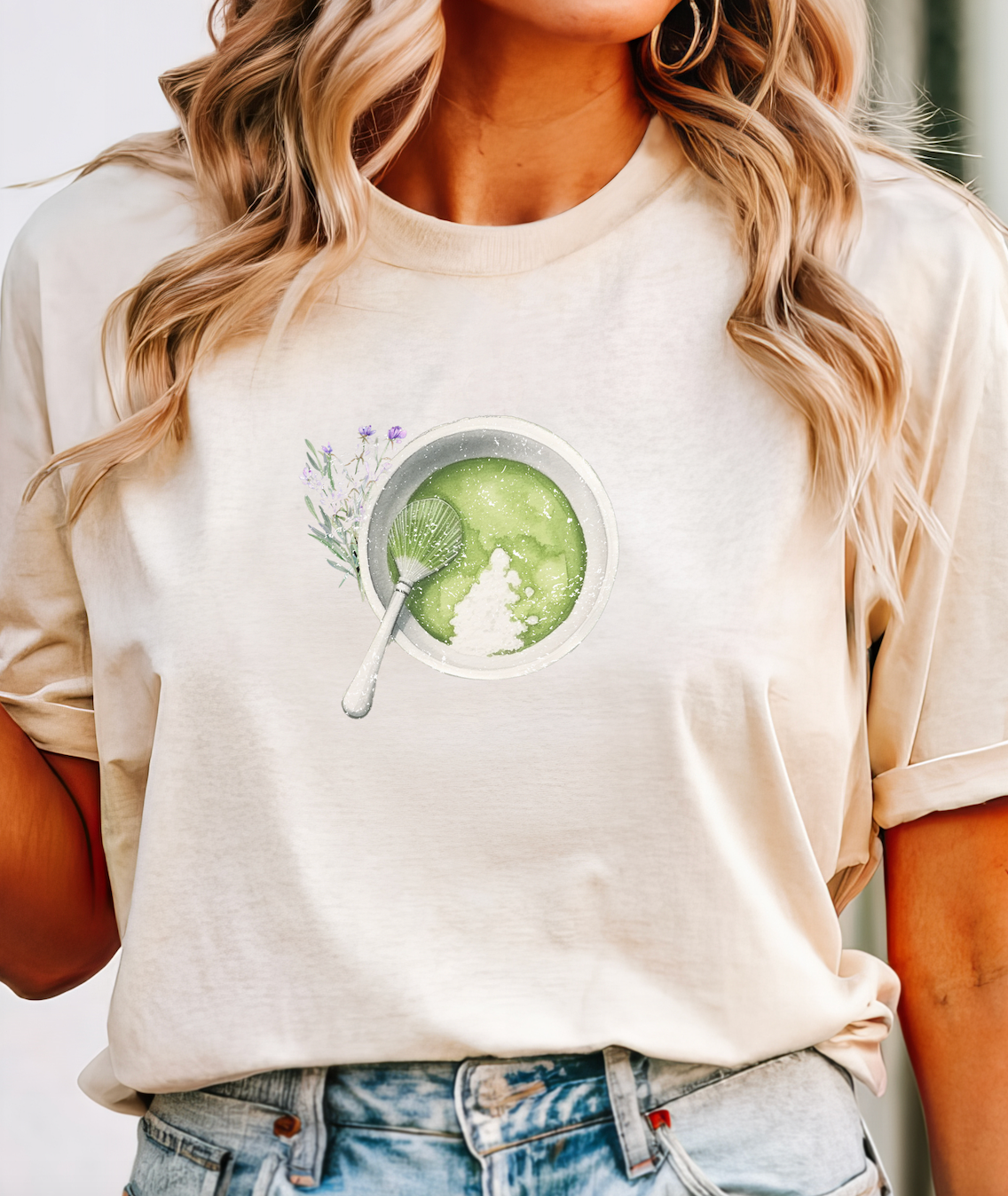 Matcha Green Tea Cup with Spoon Summer T Shirt. Matcha Retro Graphic Shirt